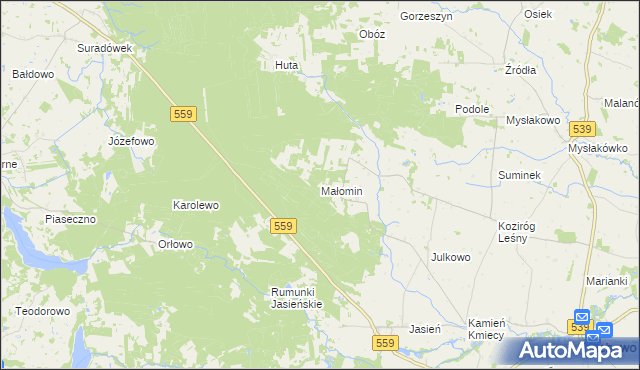 mapa Małomin, Małomin na mapie Targeo