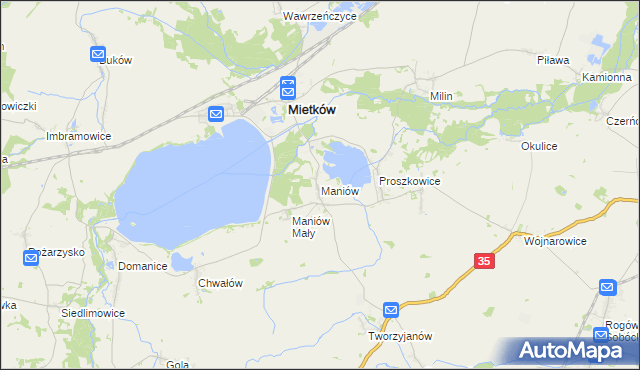 mapa Maniów gmina Mietków, Maniów gmina Mietków na mapie Targeo