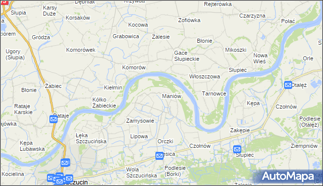 mapa Maniów gmina Szczucin, Maniów gmina Szczucin na mapie Targeo