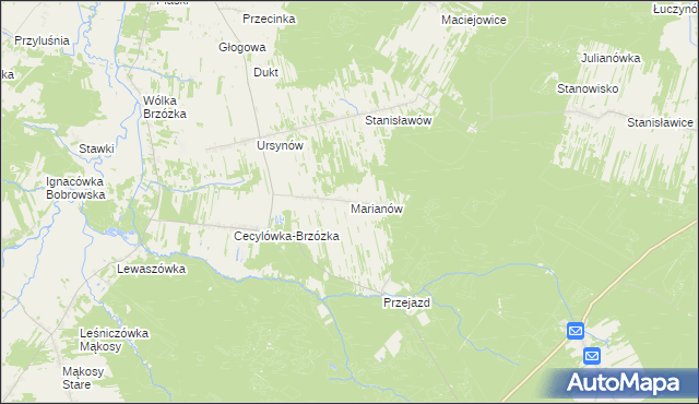 mapa Marianów gmina Głowaczów, Marianów gmina Głowaczów na mapie Targeo