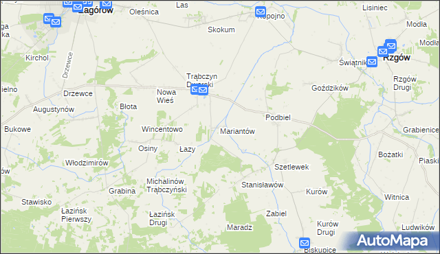 mapa Mariantów gmina Zagórów, Mariantów gmina Zagórów na mapie Targeo