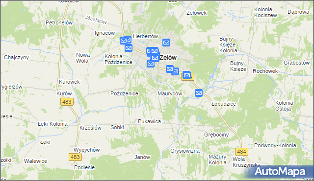 mapa Mauryców gmina Zelów, Mauryców gmina Zelów na mapie Targeo