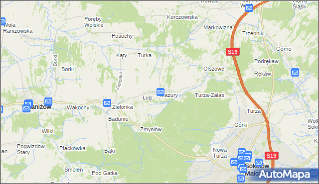 mapa Mazury gmina Raniżów, Mazury gmina Raniżów na mapie Targeo