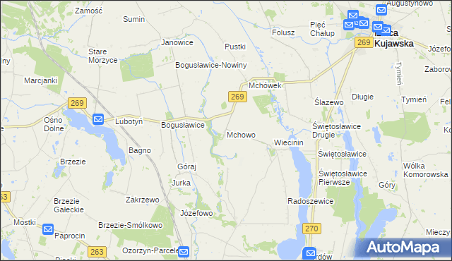 mapa Mchowo gmina Babiak, Mchowo gmina Babiak na mapie Targeo