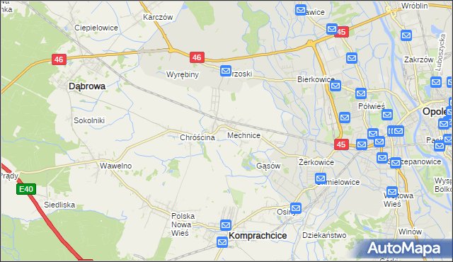 mapa Mechnice gmina Dąbrowa, Mechnice gmina Dąbrowa na mapie Targeo