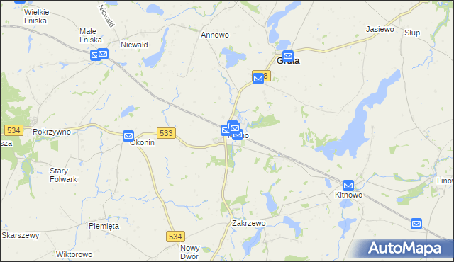 mapa Mełno gmina Gruta, Mełno gmina Gruta na mapie Targeo