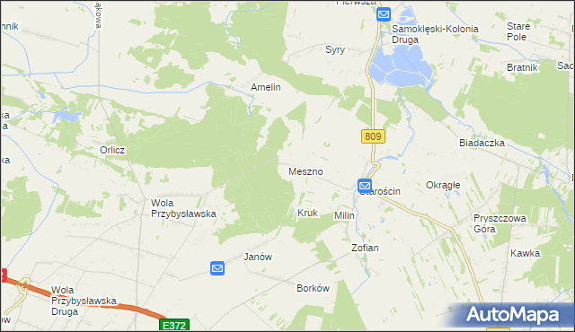 mapa Meszno gmina Garbów, Meszno gmina Garbów na mapie Targeo