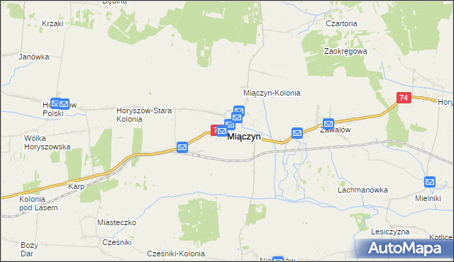 mapa Miączyn powiat zamojski, Miączyn powiat zamojski na mapie Targeo