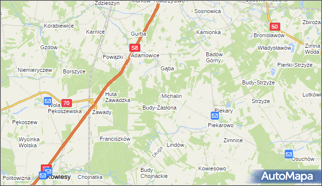mapa Michalin gmina Mszczonów, Michalin gmina Mszczonów na mapie Targeo