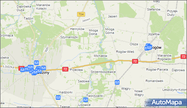 mapa Michałów gmina Brzeziny, Michałów gmina Brzeziny na mapie Targeo