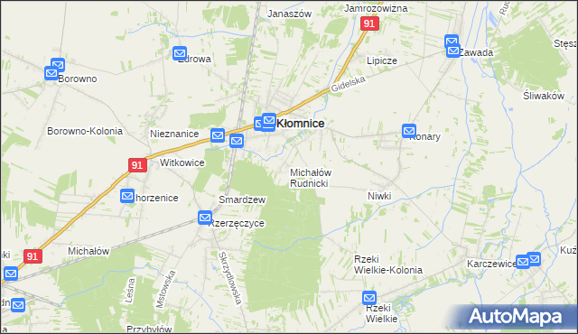 mapa Michałów gmina Kłomnice, Michałów gmina Kłomnice na mapie Targeo