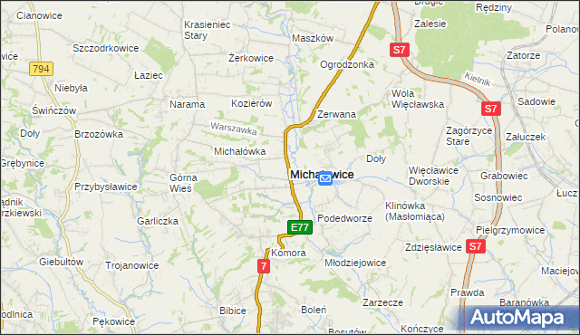 mapa Michałowice powiat krakowski, Michałowice powiat krakowski na mapie Targeo