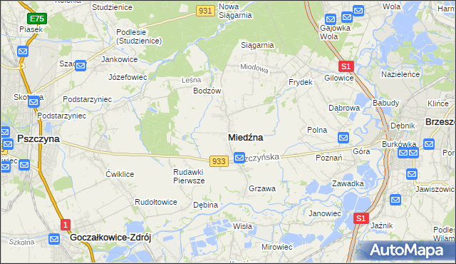 mapa Miedźna, Miedźna na mapie Targeo