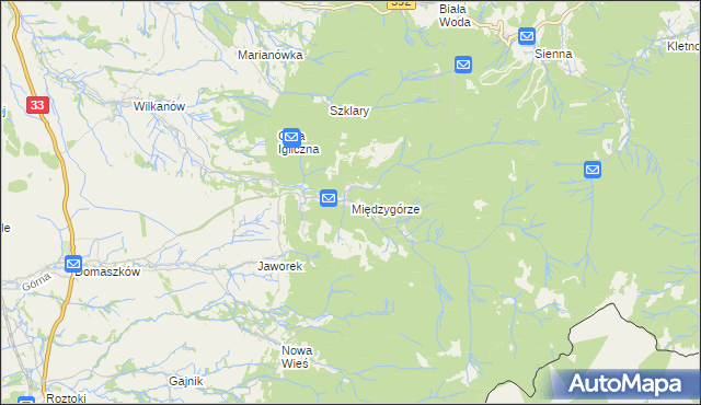 mapa Międzygórze gmina Bystrzyca Kłodzka, Międzygórze gmina Bystrzyca Kłodzka na mapie Targeo