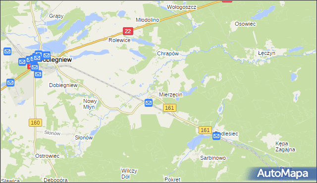 mapa Mierzęcin gmina Dobiegniew, Mierzęcin gmina Dobiegniew na mapie Targeo