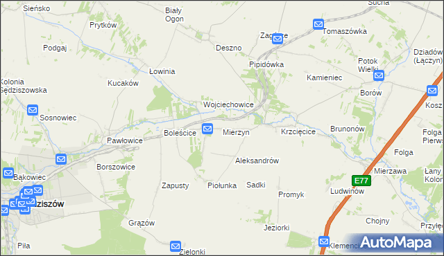 mapa Mierzyn gmina Sędziszów, Mierzyn gmina Sędziszów na mapie Targeo