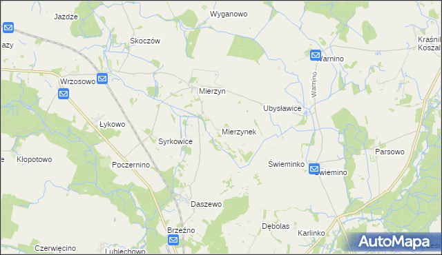 mapa Mierzynek gmina Karlino, Mierzynek gmina Karlino na mapie Targeo
