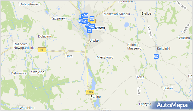 mapa Mieszkowo gmina Maszewo, Mieszkowo gmina Maszewo na mapie Targeo