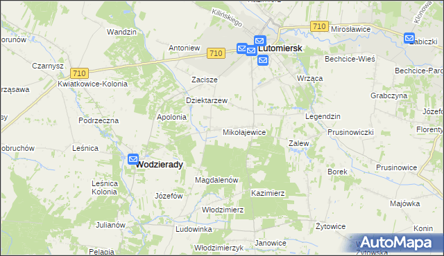 mapa Mikołajewice gmina Lutomiersk, Mikołajewice gmina Lutomiersk na mapie Targeo