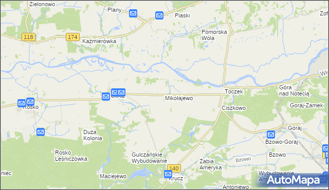 mapa Mikołajewo gmina Czarnków, Mikołajewo gmina Czarnków na mapie Targeo