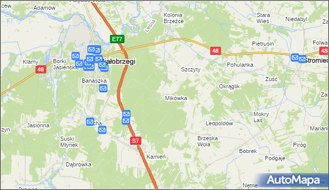 mapa Mikówka gmina Białobrzegi, Mikówka gmina Białobrzegi na mapie Targeo