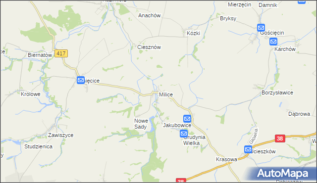mapa Milice gmina Pawłowiczki, Milice gmina Pawłowiczki na mapie Targeo
