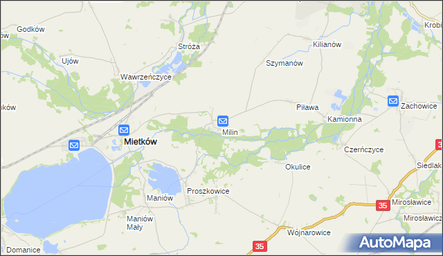 mapa Milin gmina Mietków, Milin gmina Mietków na mapie Targeo