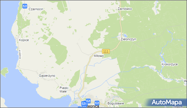 mapa Miłowo gmina Stepnica, Miłowo gmina Stepnica na mapie Targeo
