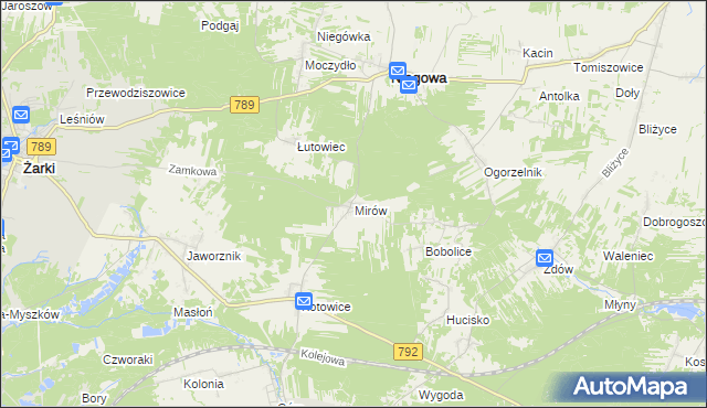 mapa Mirów gmina Niegowa, Mirów gmina Niegowa na mapie Targeo