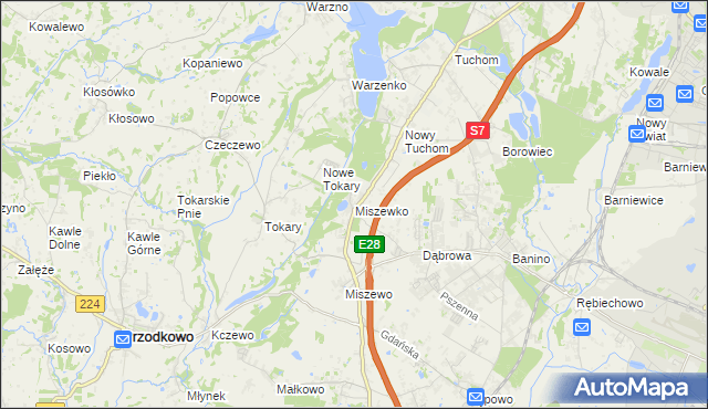 mapa Miszewko gmina Żukowo, Miszewko gmina Żukowo na mapie Targeo