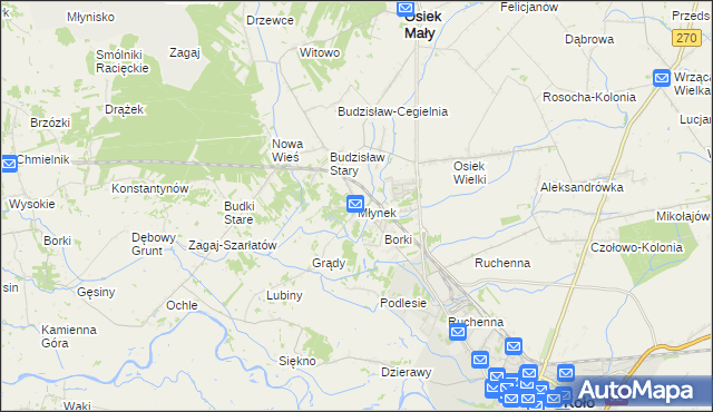 mapa Młynek gmina Osiek Mały, Młynek gmina Osiek Mały na mapie Targeo
