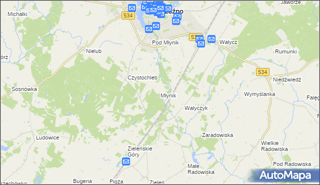 mapa Młynik gmina Ryńsk, Młynik gmina Ryńsk na mapie Targeo