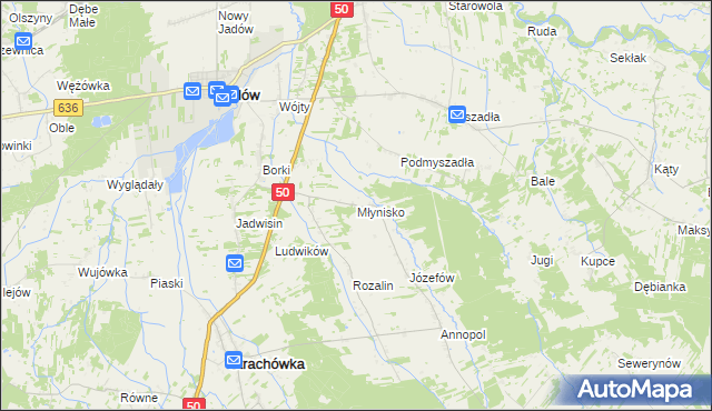 mapa Młynisko gmina Strachówka, Młynisko gmina Strachówka na mapie Targeo