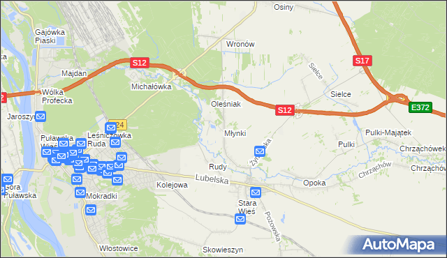 mapa Młynki gmina Końskowola, Młynki gmina Końskowola na mapie Targeo