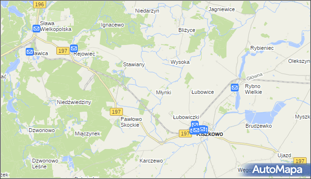 mapa Młynki gmina Skoki, Młynki gmina Skoki na mapie Targeo