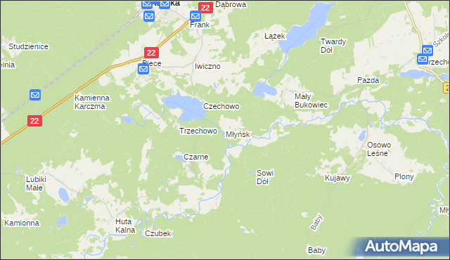 mapa Młyńsk gmina Kaliska, Młyńsk gmina Kaliska na mapie Targeo