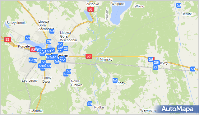 mapa Młyńsko gmina Szczytno, Młyńsko gmina Szczytno na mapie Targeo