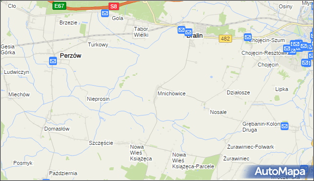 mapa Mnichowice gmina Bralin, Mnichowice gmina Bralin na mapie Targeo