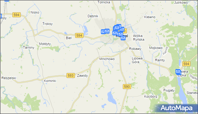 mapa Mnichowo gmina Reszel, Mnichowo gmina Reszel na mapie Targeo