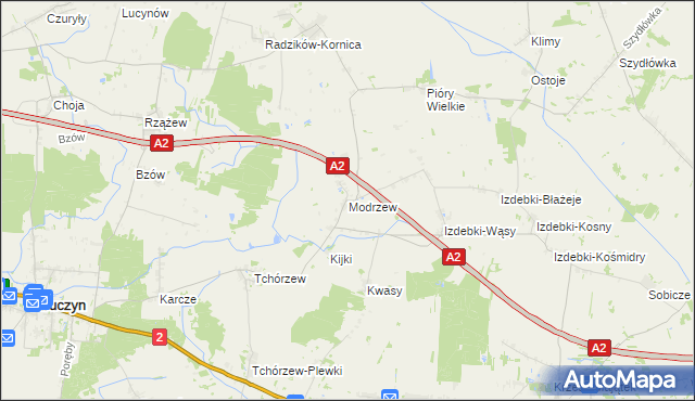 mapa Modrzew gmina Zbuczyn, Modrzew gmina Zbuczyn na mapie Targeo