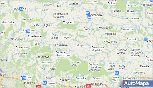 mapa Mogilno gmina Korzenna, Mogilno gmina Korzenna na mapie Targeo