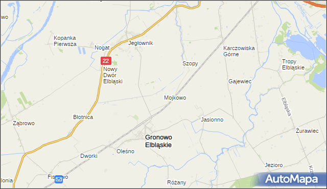 mapa Mojkowo gmina Gronowo Elbląskie, Mojkowo gmina Gronowo Elbląskie na mapie Targeo