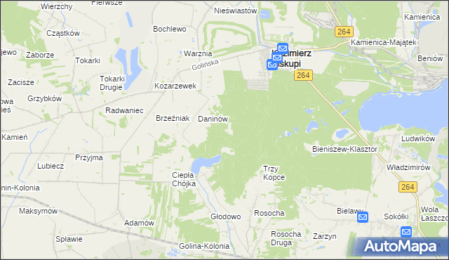 mapa Mokra gmina Kazimierz Biskupi, Mokra gmina Kazimierz Biskupi na mapie Targeo