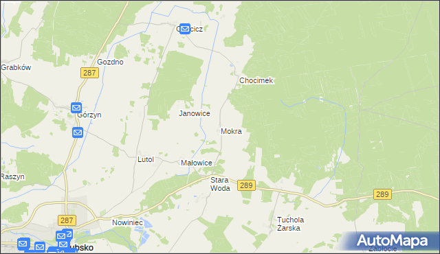 mapa Mokra gmina Lubsko, Mokra gmina Lubsko na mapie Targeo