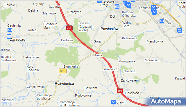 mapa Mokra gmina Roźwienica, Mokra gmina Roźwienica na mapie Targeo