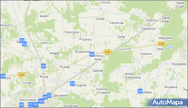 mapa Mokra Wieś gmina Tłuszcz, Mokra Wieś gmina Tłuszcz na mapie Targeo
