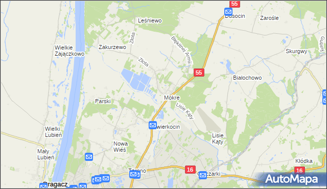 mapa Mokre gmina Grudziądz, Mokre gmina Grudziądz na mapie Targeo