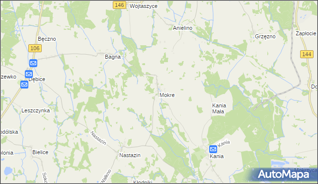 mapa Mokre gmina Maszewo, Mokre gmina Maszewo na mapie Targeo