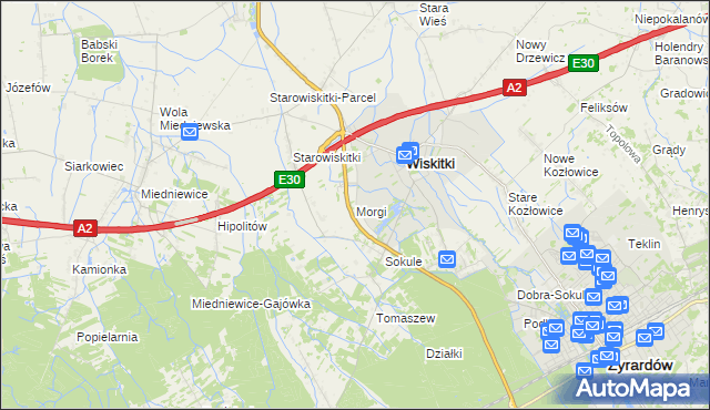 mapa Morgi gmina Wiskitki, Morgi gmina Wiskitki na mapie Targeo