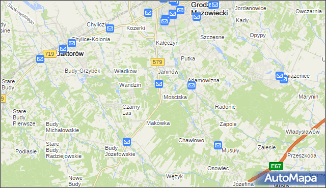 mapa Mościska gmina Grodzisk Mazowiecki, Mościska gmina Grodzisk Mazowiecki na mapie Targeo